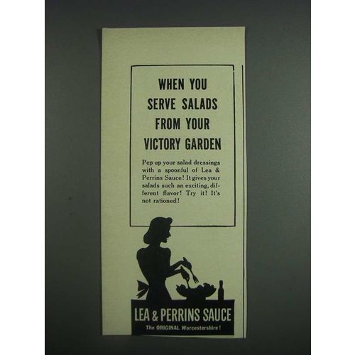 1943 Lea & Perrins Worcestershire Sauce Ad - Salads From Your Victory Garden