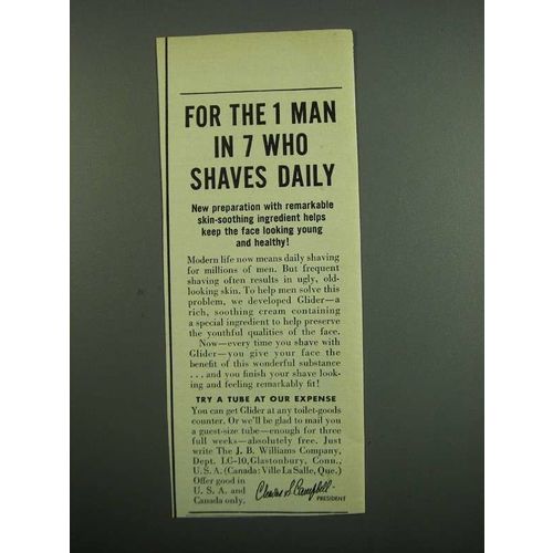 1950 J.B. Williams Glider Shaving Cream Ad - 1 Man in 7