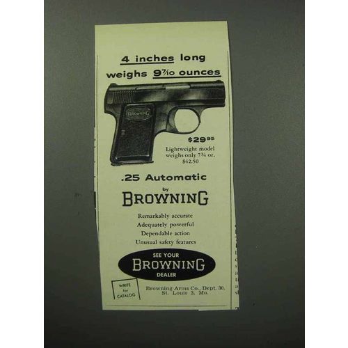 1957 Browning .25 Automatic Pistol Ad - 4 Inches Long