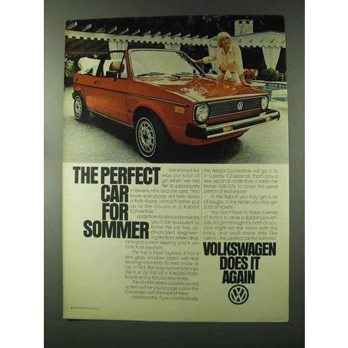 1981 Volkswagen Rabbit Convertible Car Ad - Elke Sommer