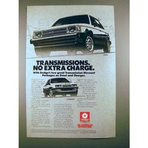 1985 Dodge Omni & Charger Car Ad - Transmissions