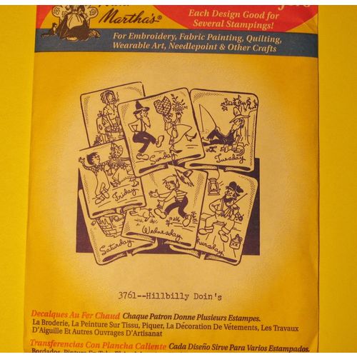 Aunt Martha's Iron Transfer 3761 Hillbilly Doin's Week Days Crafting Embroidery