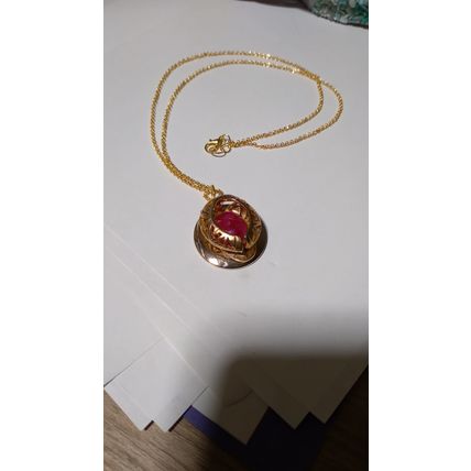 Pink African Blood Ruby handmade jewelry 18 inch gold tone necklace