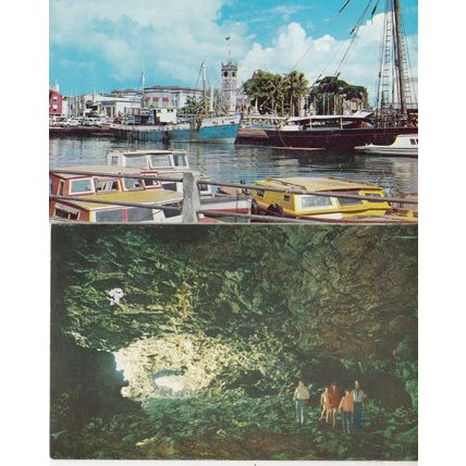 Careenage Boats Bridgetown Barbados Flower Caves 2x Postcard s