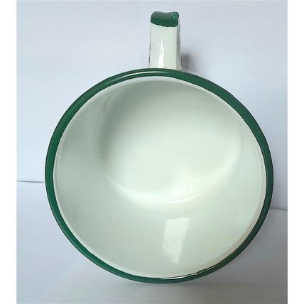 A LARGE WHITE ENAMELLED METAL MUG - 16 x 13 x 11 cm CLEAN CONDITION