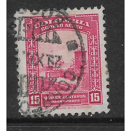 COLOMBIA 1941 15c RED SPANISH FORT CARTAGENA SG 570 FINE USED#2
