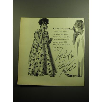 1958 Lord & Taylor Gowns Ad - Roses for Breakfast