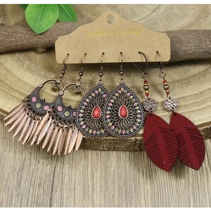Bohemian Style Alloy Tassel Earrings Vintage look, 3 Pairs, as seen *UK Seller*