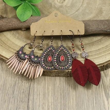Bohemian Style Alloy Tassel Earrings Vintage look, 3 Pairs, as seen *UK Seller*