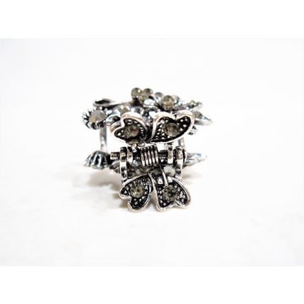 Small mini silver metal gray flower crystal hair claw clip bridal clip