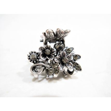 Small mini silver metal gray flower crystal hair claw clip bridal clip