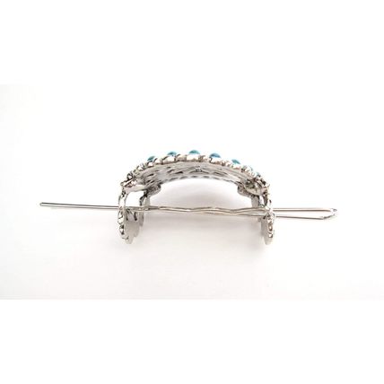 Turquoise blue and silver metal tribal hair slide clip barrette