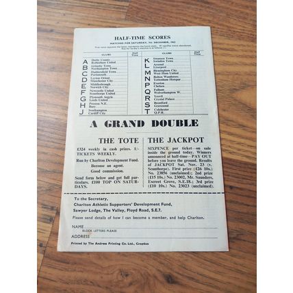 1963/64 Charlton vs Sunderland - Division 2, 7/12/1963 ** FREE P&P **