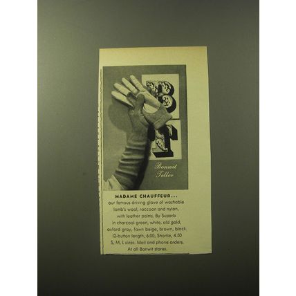 1960 Bonwit Teller Gloves by Superb Advertisement - Madame Chauffeur