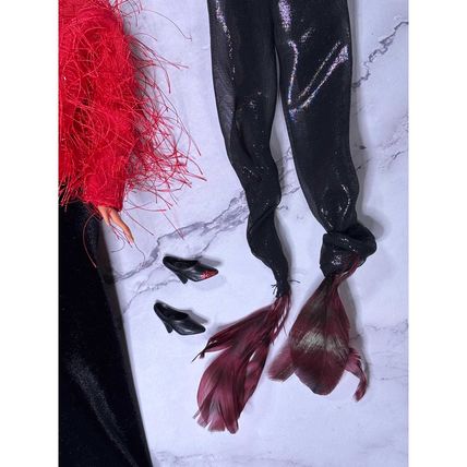 Red and Black Blonde Barbie Doll glitter Shoes Dress Scarf Wrap Shawl furry coat