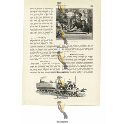 Electric Locomotive & New Spinnet, Victorian Inventions, Book Illustration, 1894