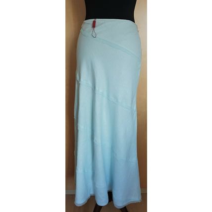 Monsoon Aqua Green 100% Linen & Silk Trim Midi Long Skirt Size 8 UK