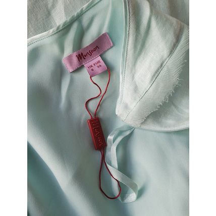 Monsoon Aqua Green 100% Linen & Silk Trim Midi Long Skirt Size 8 UK