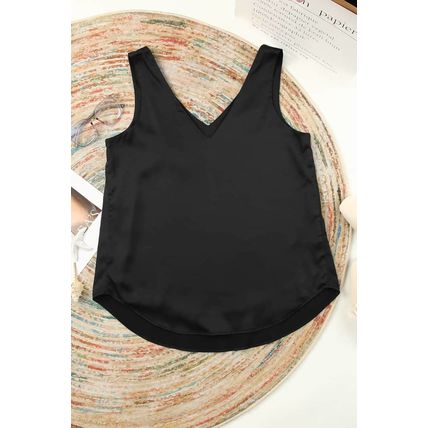 Black Deep V Neck Loose Tank Top