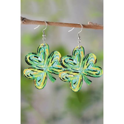 Light Green St. Patrick Painted Shamrock Shape Drop Earrings