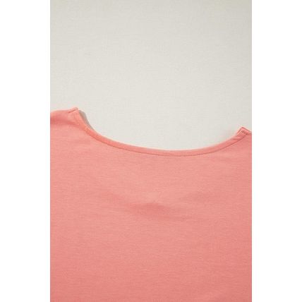 Grapefruit Orange Contrast Color Patchwork Oversized Side Split Top