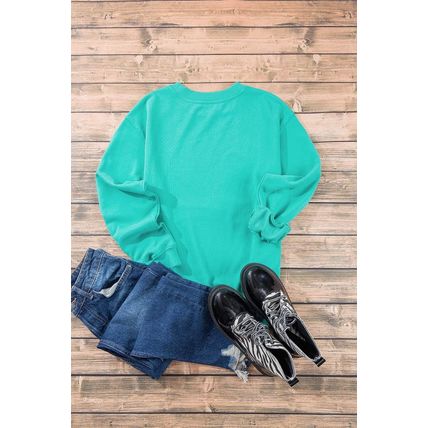 Aruba Blue Plain Drop Shoulder Crewneck Pullover Sweatshirt