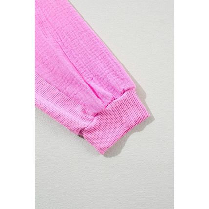 Bonbon Half Buttons Chest Pocket Drop Sleeve Plus Size Top