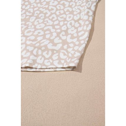 Apricot Leopard Tab Sleeve V Neck Plus Size Top