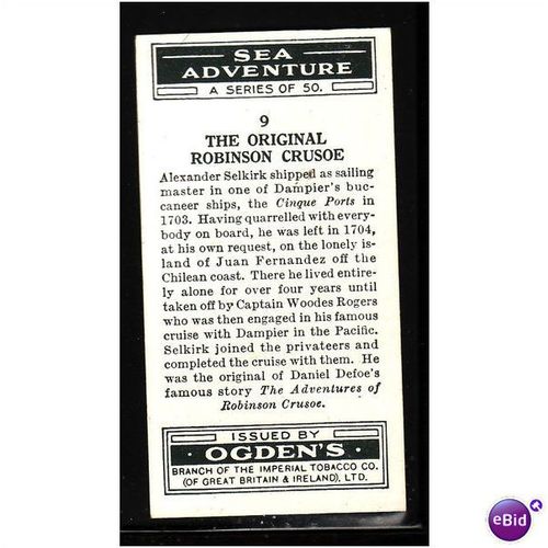 Ogden's Cards 1939 Sea Adventure No 9 The Original Robinson Crusoe Fine Mint