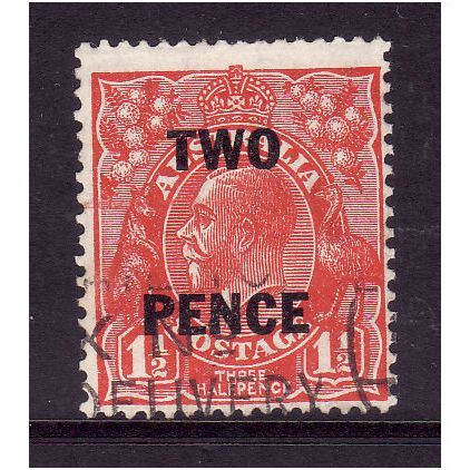 AUSTRALIA 1930 SG 119 2d on 1 1/2d GOLDEN SCARLET FINE USED#3