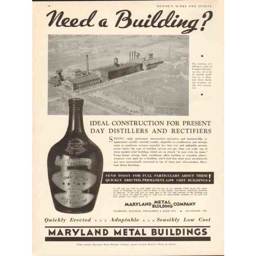 maryland metal building company 1934 frankfort distilleries vintage ad