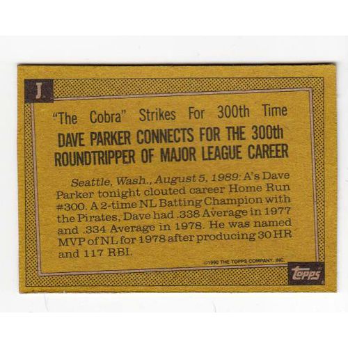 1990 Topps Dave Parker # J wax box bottom card – Oakland Athletics