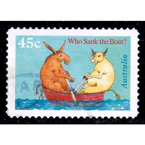 Australia 1996 Books 45c Used P&S Stamp. Who Sank the Boat