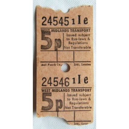 Vintage: West Midlands 5p bus ticket x 2