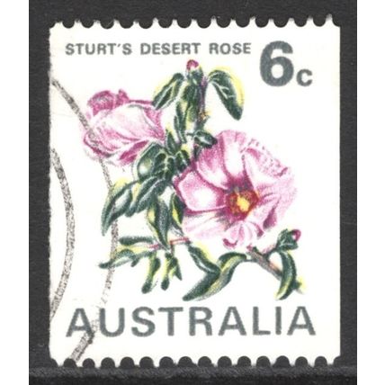 AUSTRALIA 1970: WILDFLOWERS COIL STAMP - 6c STURT'S DESERT ROSE USED (G3)