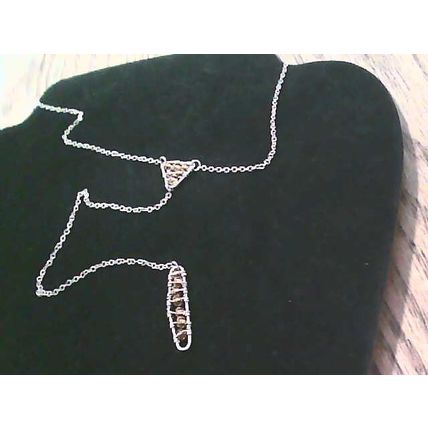 Gold Tone necklace with a triangular pendant and a rectangular pendant