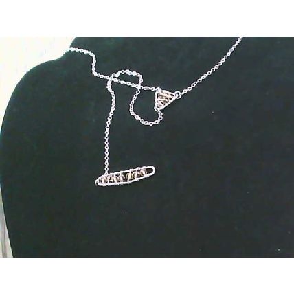 Gold Tone necklace with a triangular pendant and a rectangular pendant