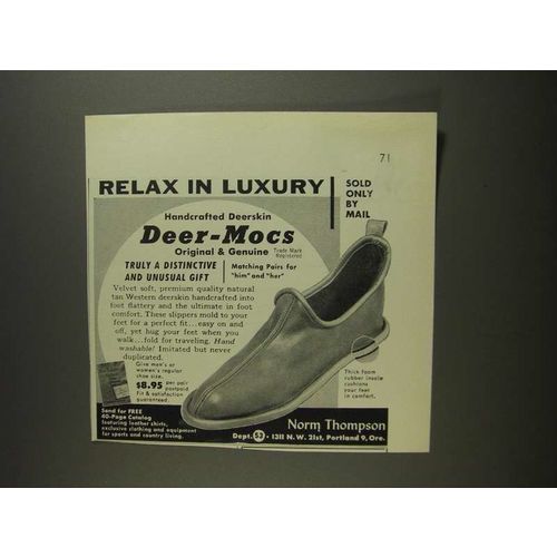 1955 Norm Thompson Deer-Mocs Ad - Relax in Luxury