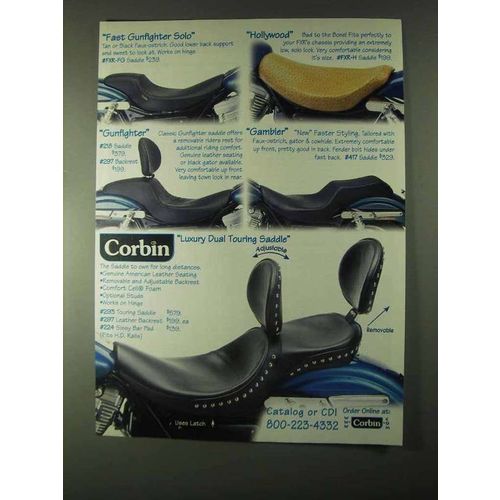 1999 Corbin Saddles Ad - Hollywood, Gunfighter, Gambler