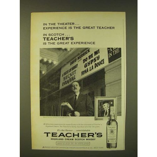 1961 Teacher's Scotch Ad - David Merrick - Experience is Great Teacher
