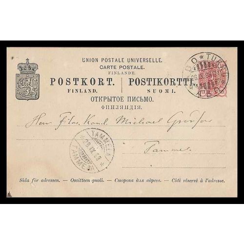 Finland Postal Card 1911 Turku to Tammela