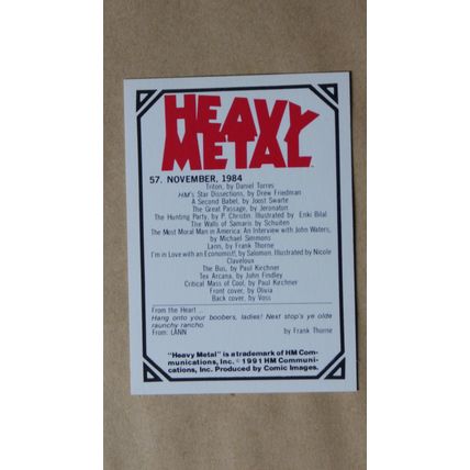 Heavy Metal Base trading Card # 57 (A) 1991 Cover Magazine Olivia