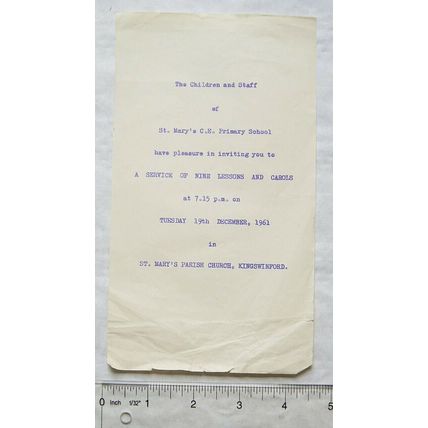 1961 invitation service St. Mary's CE Primary School, Kingswinford
