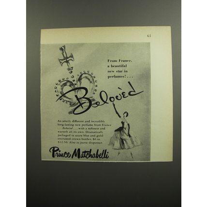 1952 Prince Matchabelli Beloved Perfume Ad - From France, a beautiful new star
