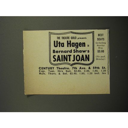 1952 Saint Joan Play Ad - The theatre guild presents Uta Hagen