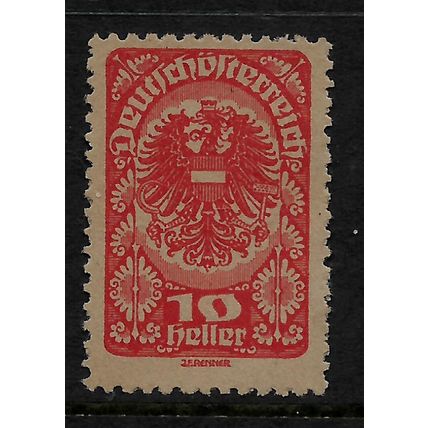 AUSTRIA 1919 REPUBLICAN ARMS 10H RED SG 340 M MINT