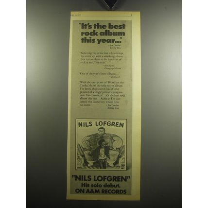 1975 Nils Lofgren Album Advertisement - It's the best rock album this year