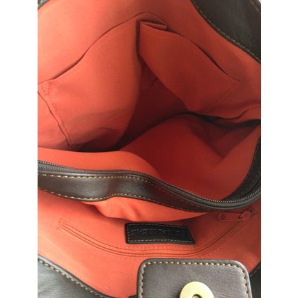 St. John's Bay Orange & Brown Handbag Pebbled Texture Luggage Tag Logo Flaw