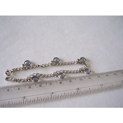 Vintage Bezel Bracelet Cornflower Blue Pastel Glass Disc Drops Silver-Plated