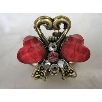 small mini metal heart jeweled antique bronze hair claw clip